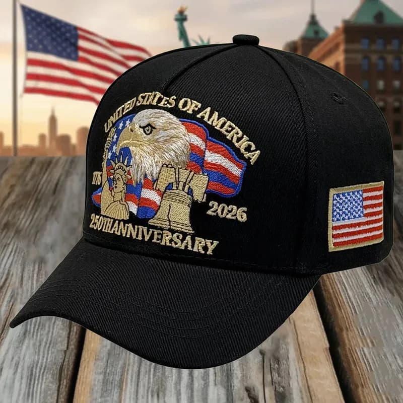UETEEY 1/2 pcs. New 250° Anniversary 2026 Black USA Patriotic Baseball Hats Fully Embroidered for Men and Women