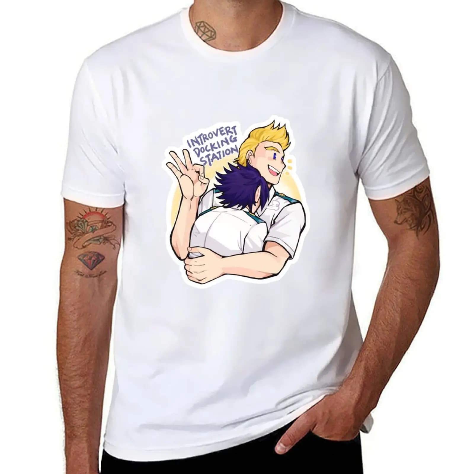 T-shirt Docking Station introversa, magliette da uomo, confezione da uomo in cotone, magliette grafiche