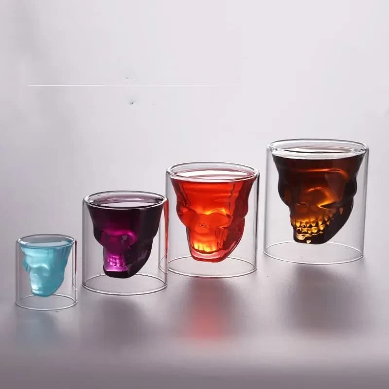 Tazza in Cristallo a Doppia Parete a Forma di Teschio - Bicchiere Trasparente per Whisky, Tequila, Vodka, Birra, Vino, Accessori per Bar Domestico, Regalo