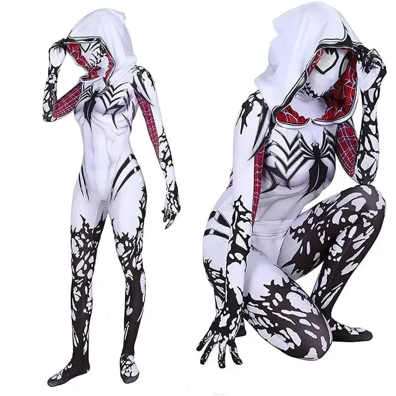 MINISO Spider Gwen Stacy Costumi Cosplay Donna Stampa 3D Tute per adulti Tute intere Abiti di Halloween Materiale morbido con maschera per cappello