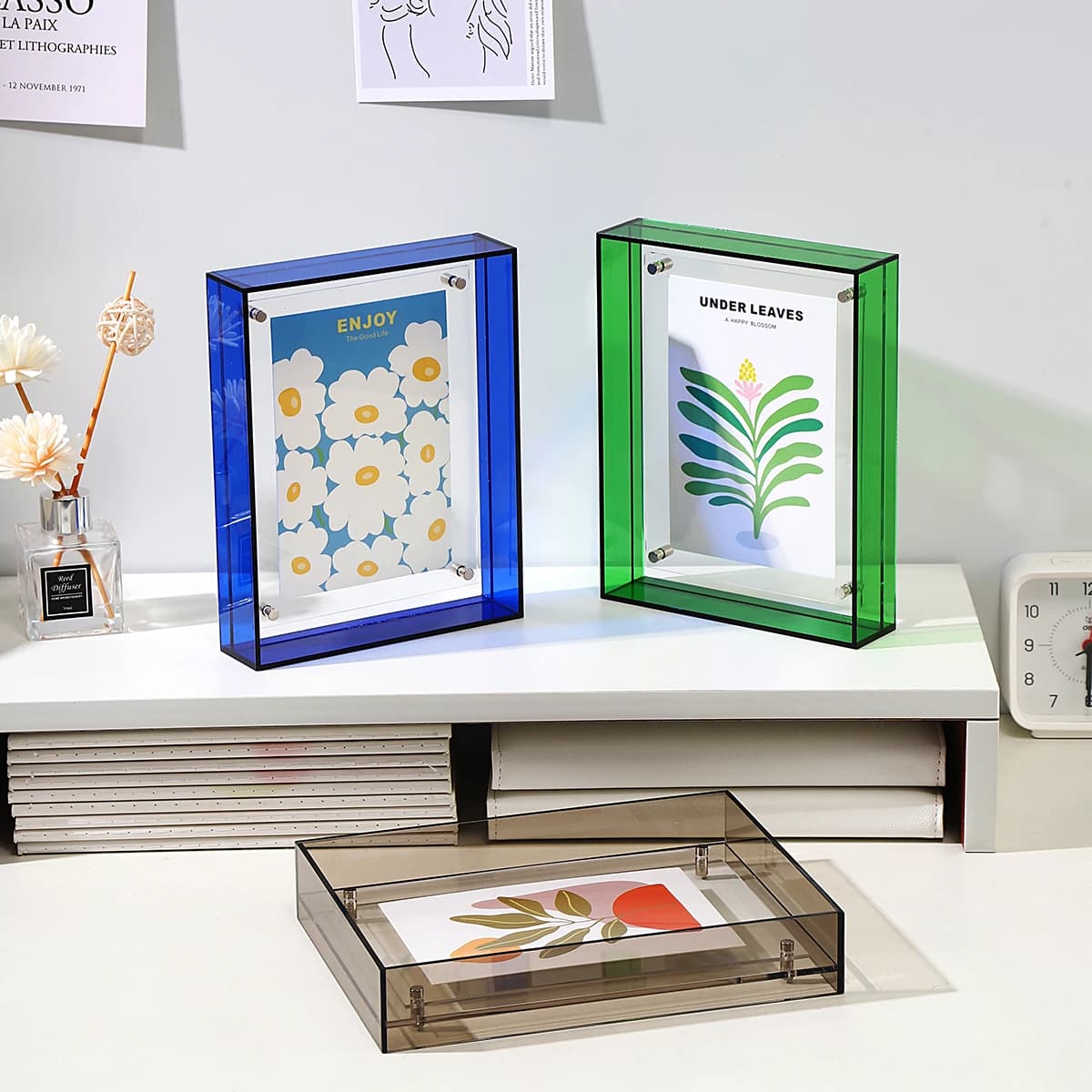 Cornici per foto vuote rettangolari in plastica Cornice per foto in acrilico Custodia a due lati Cornice da disegno trasparente Decorazioni per la casa