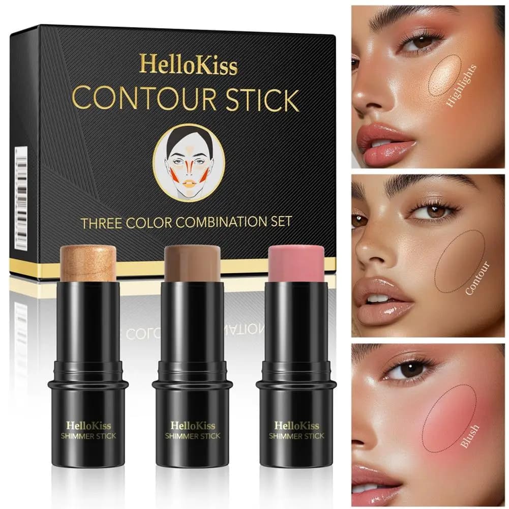 Set di stick illuminanti per contorno e blush 3 in 1, stick per trucco in crema, cosmetici per modellare il viso, impermeabili e non grassi