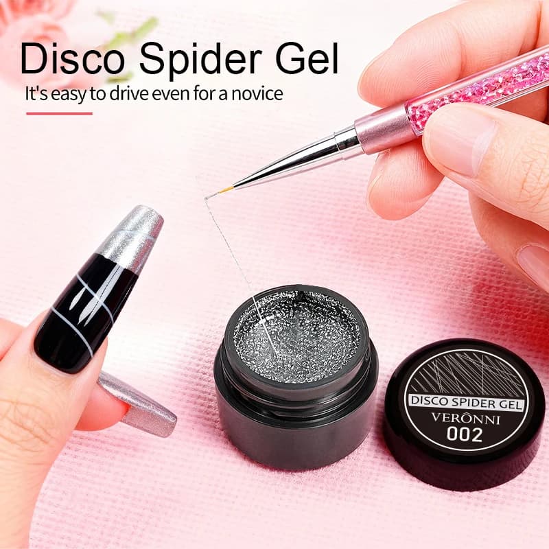VERONNI Set di gel glitterati per nail art a 6 colori + 5 penne per disegno – Texture scintillante estensibile, lucentezza a lunga durata, nail art fai da te
