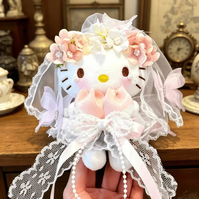 Portachiavi in peluche a forma di bambola dei cartoni animati della serie matrimonio cosplay Anime Hello Kitty, decorazione kawaii per zaino scolastico, regalo di Natale