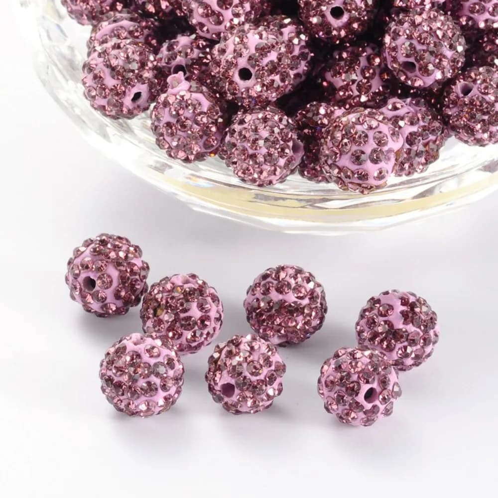 Pave Disco Ball Beads Polymer Clay Rhinestone Beads Grade A Round Light Amethyst Rhinestone: PP13(1.9~2mm) 6 Rows Rhinestone