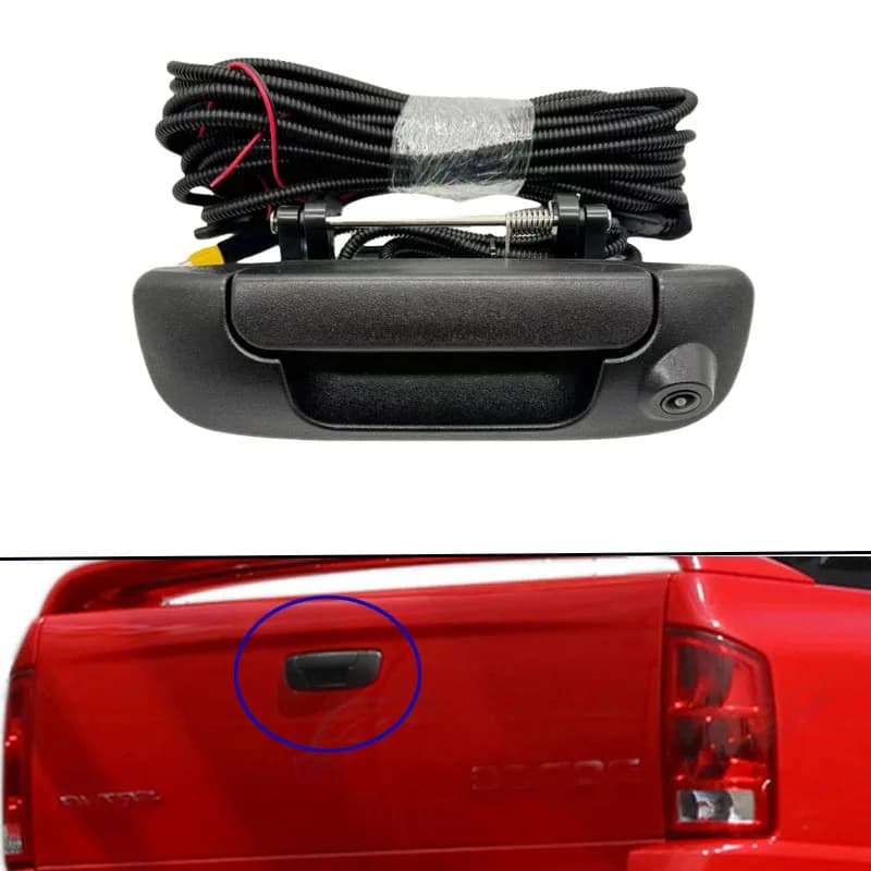 Car Rear Trunk Handle with Parking Camera Tailgate Reverse Backup Camera Rearview Image for Dodge Ram 1500 2500 3500 2002-2008