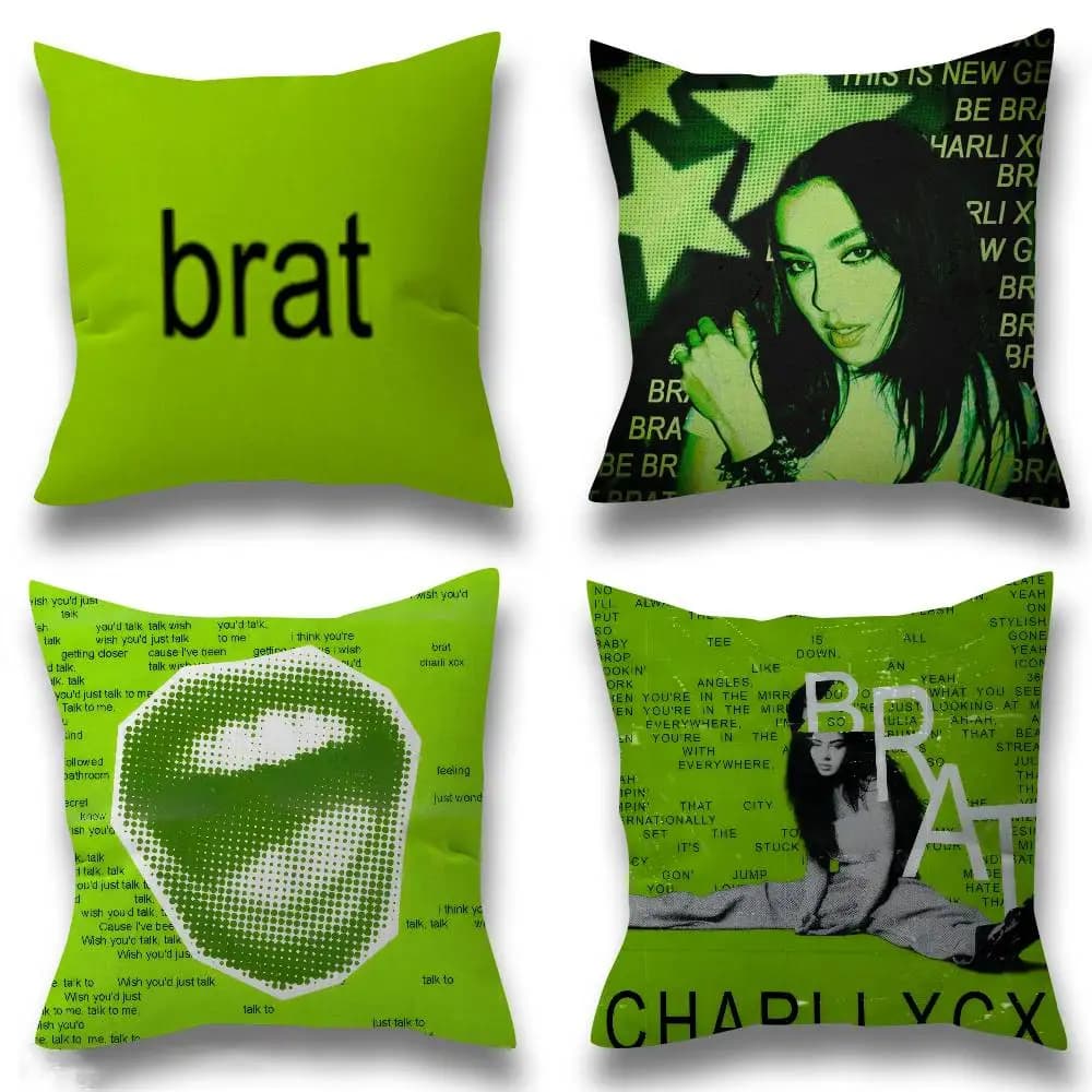 Fodere per cuscini Singer C-Charli XCX BRAT, decorazioni per divano a tema cartone animato, stampa fronte-retro, in peluche corto, graziose fodere per cuscini