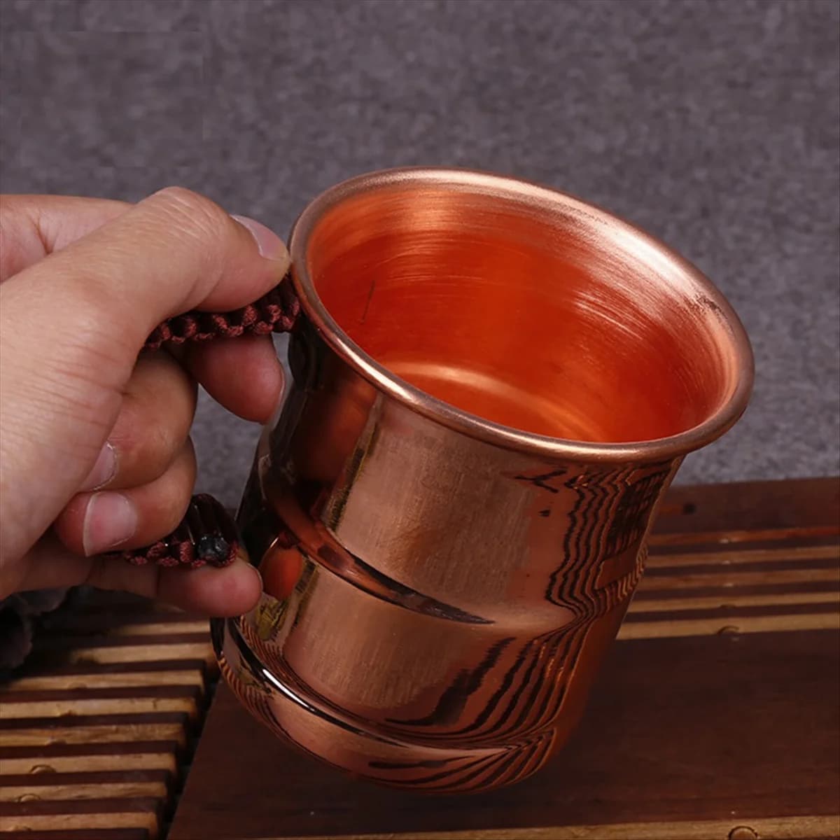 LDHL Lavorato A Mano In Rame Puro Birra Latte Tazza Tessuto Maniglia Addensato Mosca Acqua Mulo 400ML Colazione Tazza Drinkware Stoviglie