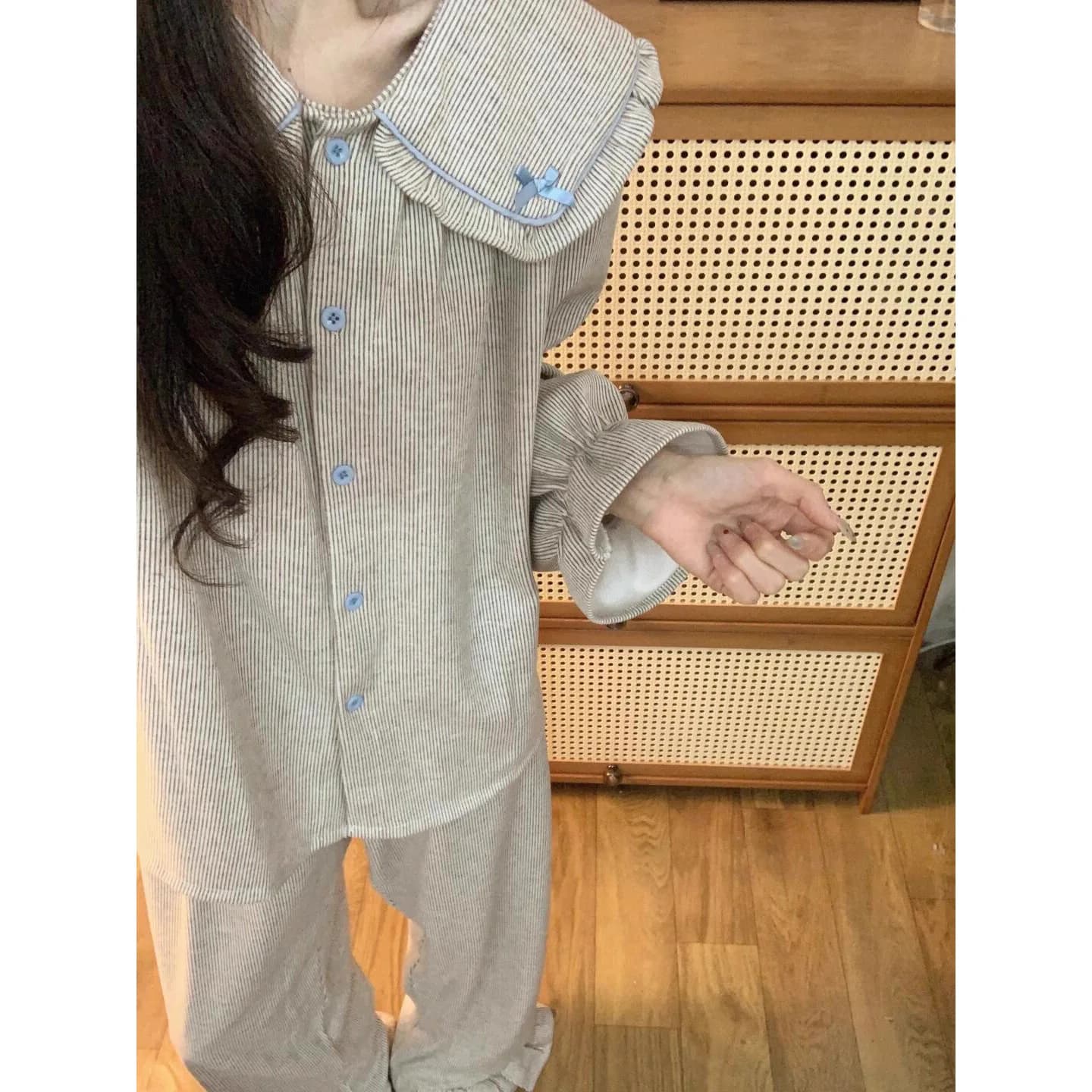 Pjs Set Pigiama da donna Set Pigiama invernale caldo da donna a righe Comfort Pigiama per vestiti per la casa alla moda Set pigiama carino e morbido