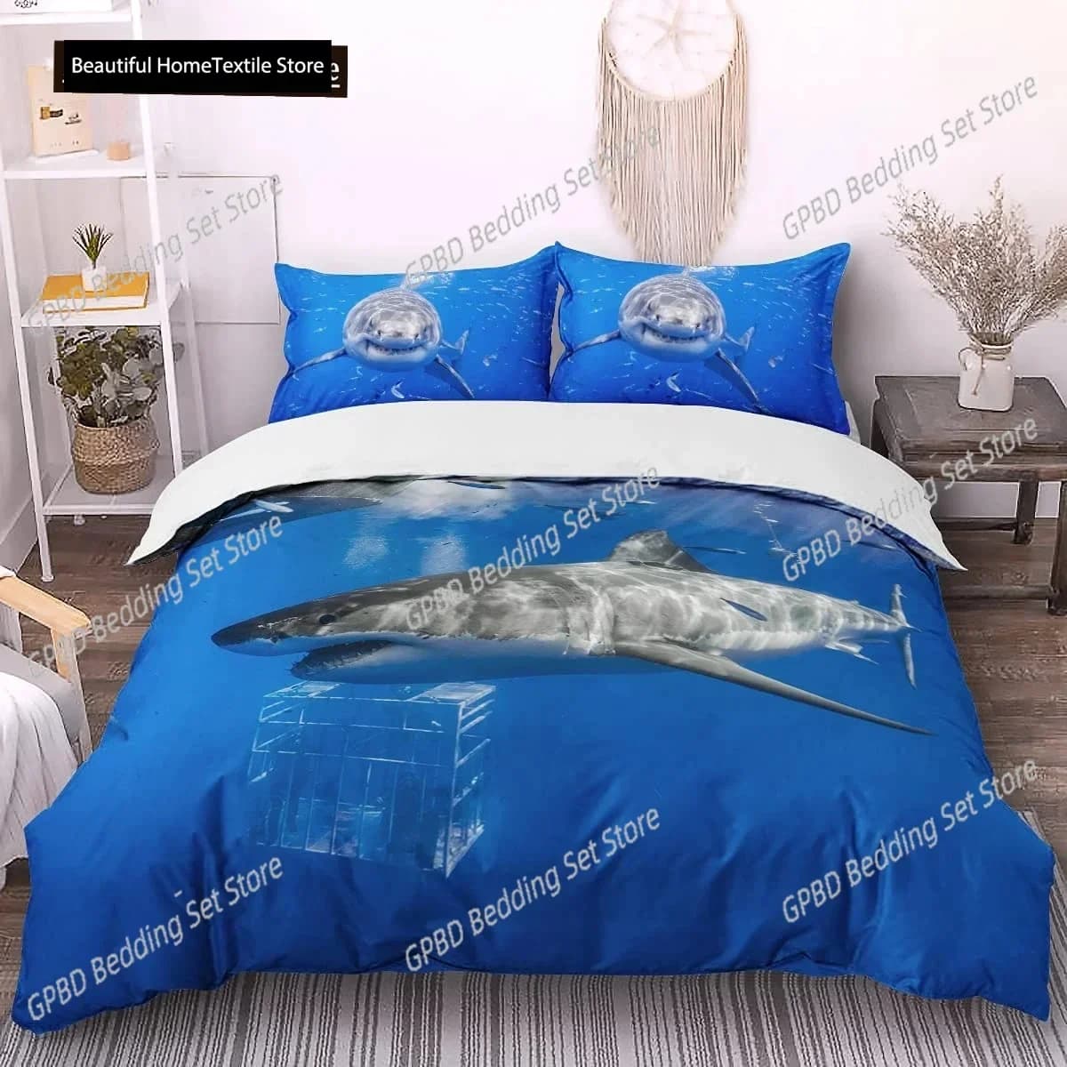 Deep Sea Shark Black Shark Comfortable Duvet Quilt Cover Pillowcase Bedding Set Children Bedroom Decoration Home Textile