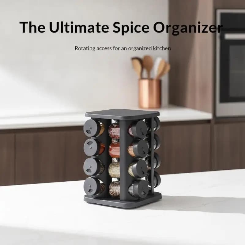Rotating Spice Rack Set with Glass Jars 9/13/17 Pcs Clear Seasoning Organizer for Kitchen Countertop Pantry Storage