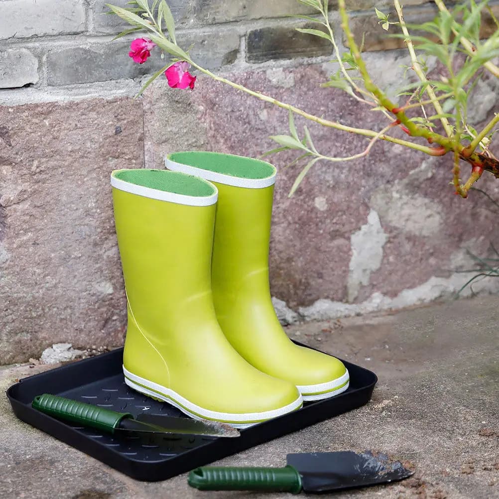 2 Pezzi Vassoio Portascarpe in Plastica Resistente Nero, Design Elegante per Scarpe e Stivali, per Ingresso, Corridoio, Tappetino per Cibo e Acqua per Cani, Vassoio per Lettiera Gatti, Vaso per Piante