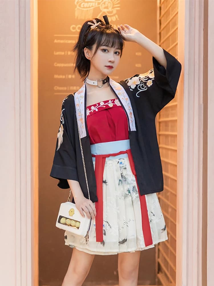 Traditional Chinese Hanfu dress, Hanfu women's strap style original song, small skirt length waist, Set three pieces improved
