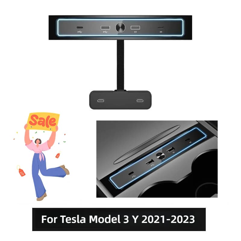 Per Tesla Model 3 Y 2021-2023 Docking Station 27W Caricatore rapido USB LED Shunt Hub Estensione Console centrale 4 porte Sensore intelligente
