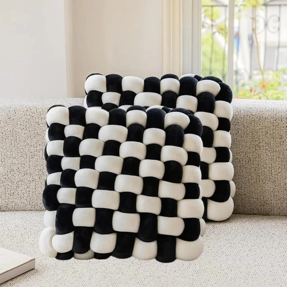 2 Pezzi ShadeMart Cuscino Decorativo Morbido Bianco 30x33 cm, Cuscino Quadrato Annodato in Peluche per Casa e Ufficio
