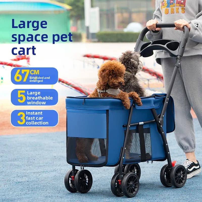 Passeggino pieghevole per animali domestici Trasportini per cani di grande spazio Carrello da viaggio leggero con cestino portaoggetti Carrello da passeggio comfort all'aperto per cani