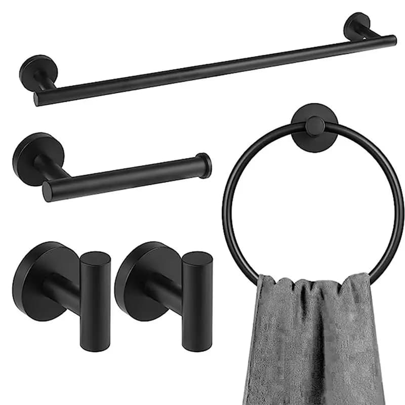 A25F-Set di ganci per hardware da bagno Portasciugamani da bagno con anello in acciaio inossidabile da 5 pezzi
