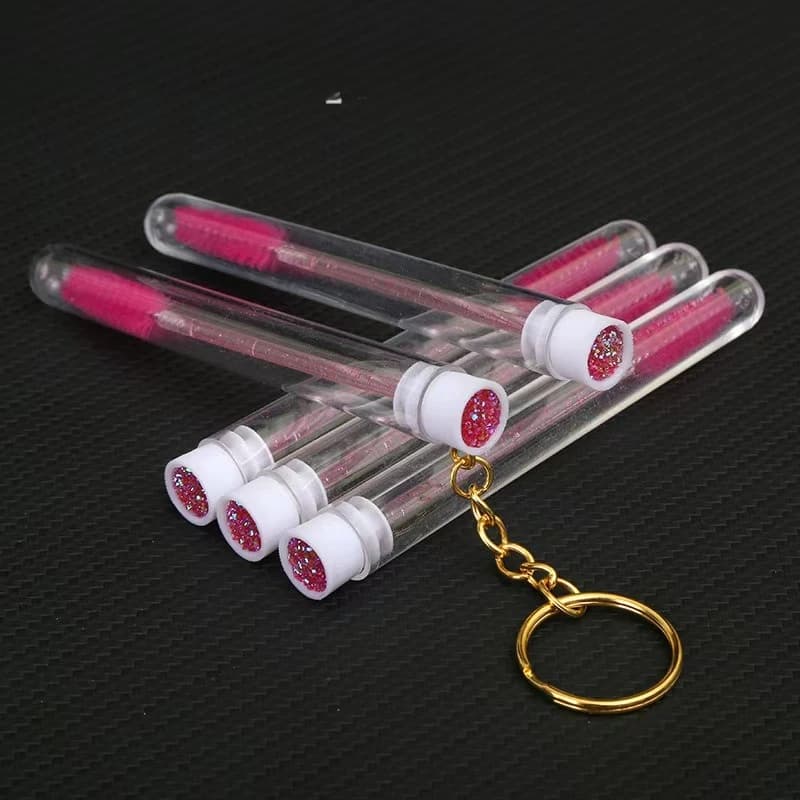 10pcs/Lot Eyelash Lash Brush In Clear BrushesTubes With KeychainContainer Disposable Eyelash Extension Mascara Wands With Case
