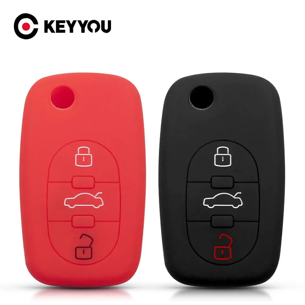 KEYYOU per Audi A2 A3 S3 A4 S4 A6 S6 RS6 A8 Tt 3 pulsanti supporto remoto pieghevole custodia protettiva per telecomando in Silicone per auto