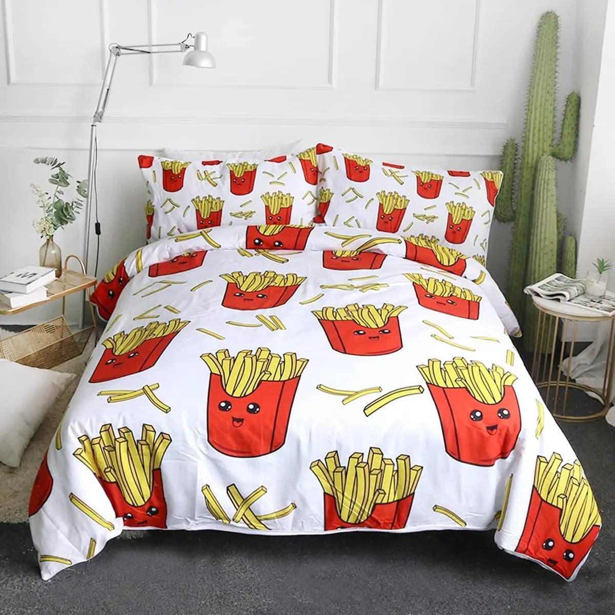 Hamburger Patatine Fritte Dolci Biancheria da letto 3D Gigante Burger Copripiumino Set 3 Pezzi Divertimento Fast Food Copriletto King Size Set di biancheria da letto in poliestere