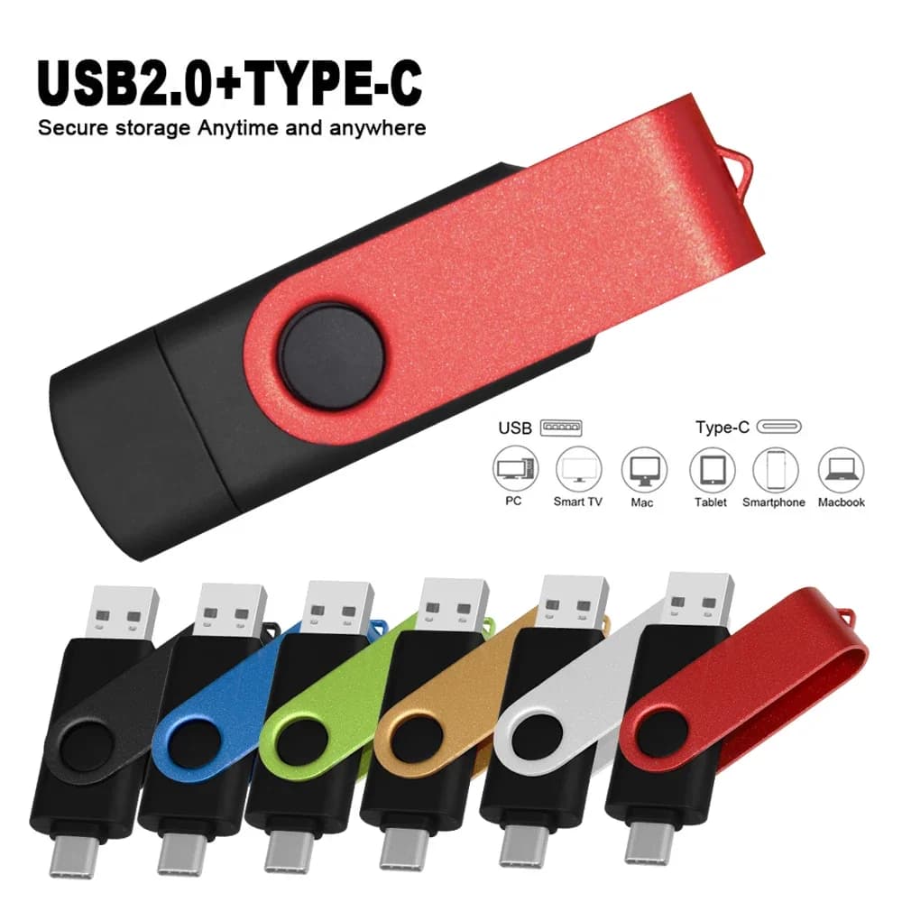 Chiavetta USB 2.0 2 in 1, Memoria Flash 4GB 8GB 16GB 32GB 64GB 128GB, Pendrive Tipo C, Spedizione Rapida