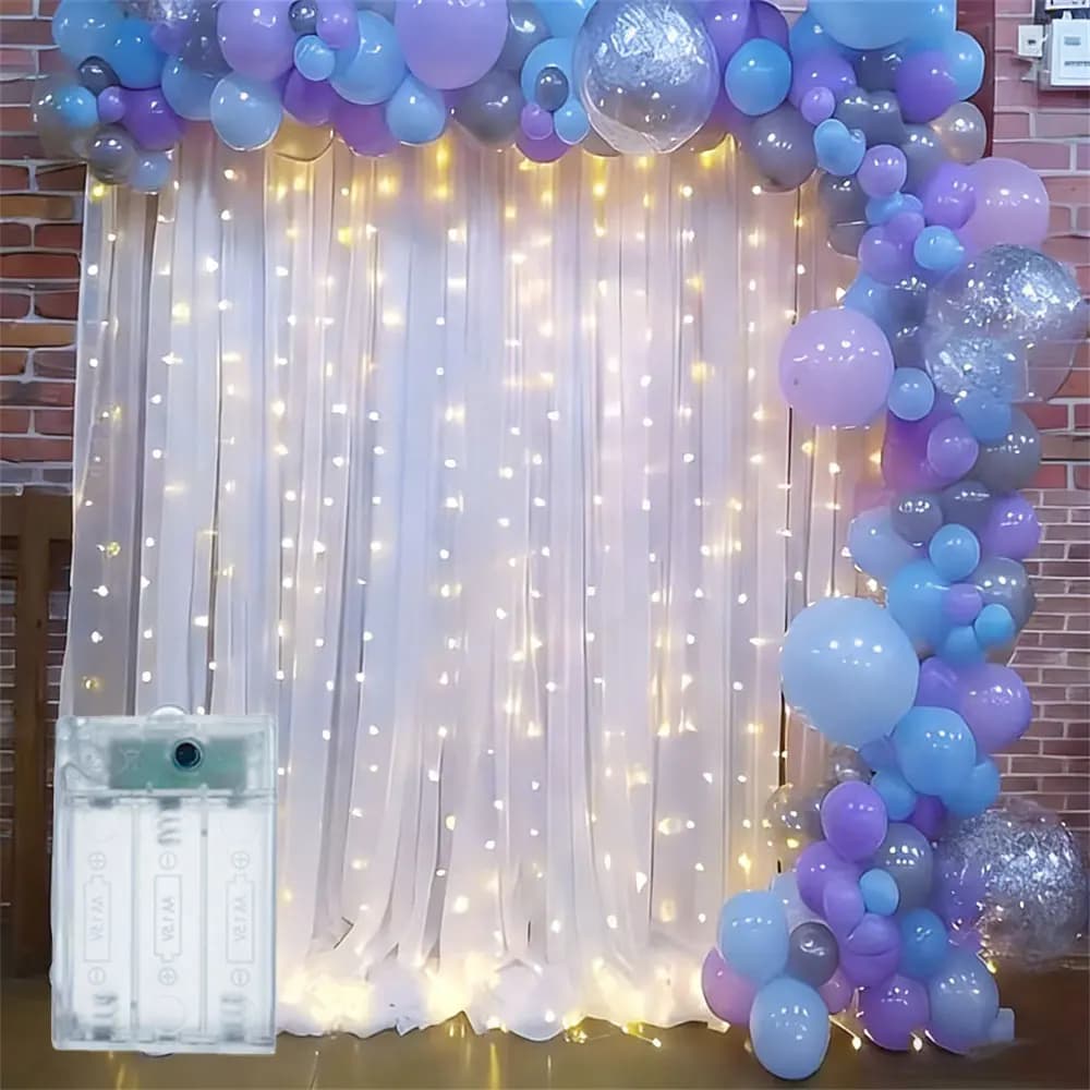 Luci a LED per Feste di Matrimonio, Ghirlanda Luminosa a Cascata, Decorazione per Esterni, Patio, Ramadan, Casa, Alimentazione a Batteria