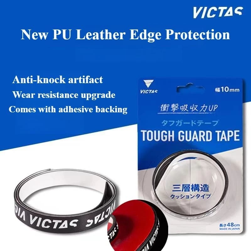 VICTAS 48 cm long PU leather ping pong edge protection tape, self-adhesive protection for shock absorption for ping pong blade
