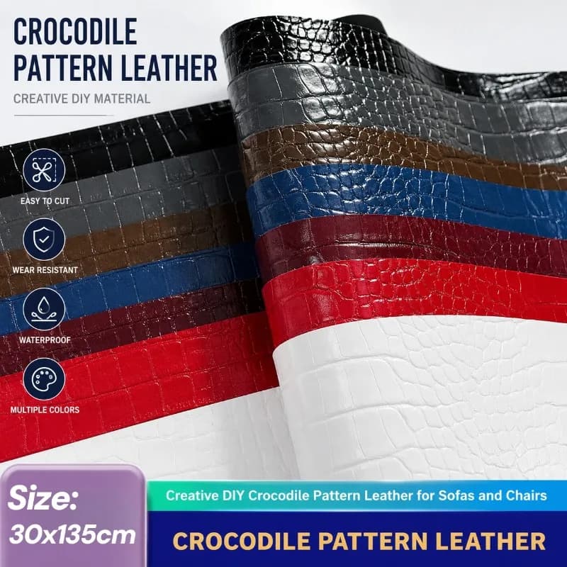 Crocodile Texture Faux Leather Fabric PVC Synthetic Leather Material Non Sticky for Bags Belt Craft Sewing Upholstery DIY Crafts