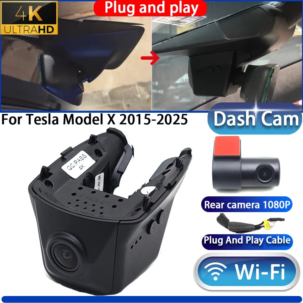 HighCity Telecamera DVR 4K UHD 2160P per Tesla Model X 2015-2025, Visione Notturna, Wi-Fi, Plug and Play, Registratore Video
