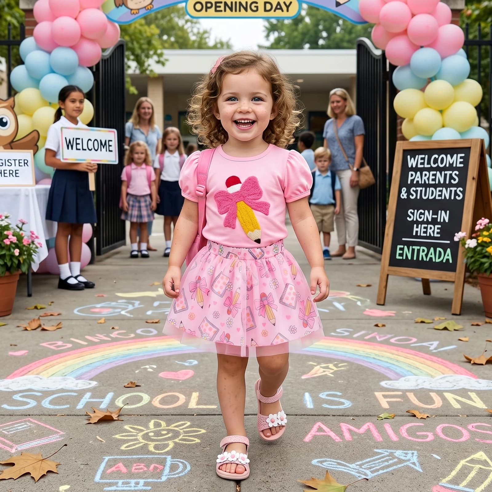 1-5Y Toddler Baby Girl Summer Outfit Cute Back to School Short Sleeve Pencil Bow Embroidery Tops with Skirt 2Pcs Set