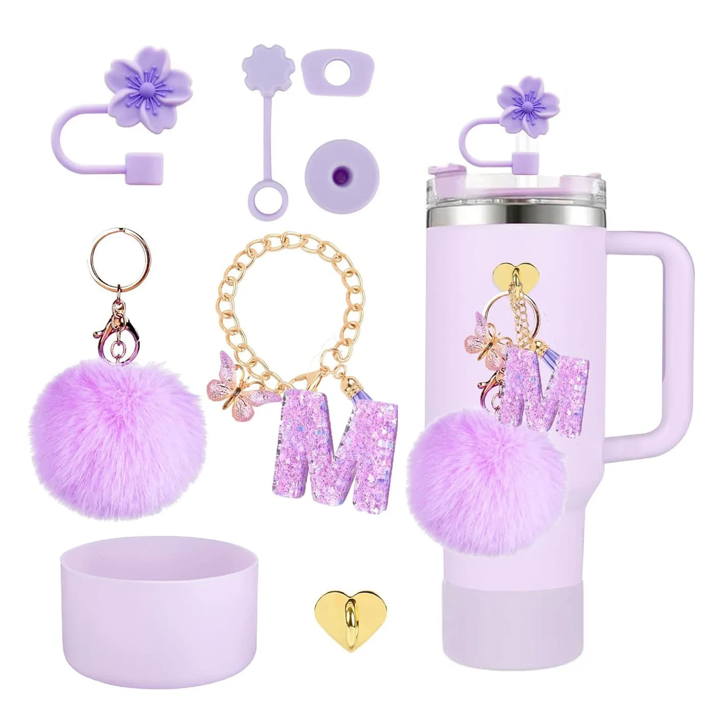 8 pezzi Set di accessori per tazze per Stanley Cup 30 40oz Tumbler Fiore Copertura in paglia Topper Cap Lettera Charms Stivale in silicone Tappo per versamento