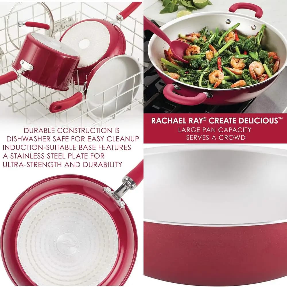 Red Shimmer 14.25 non-stick Wok pan for frying - Large cooking surface