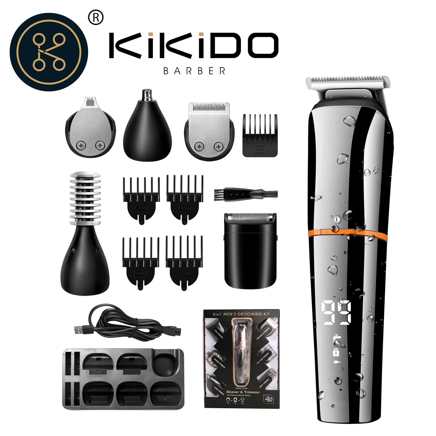 KIKIDO Clipper Hair Regularbarba rechargeable 6 in 1 for man, nose regulator, electric regulator, IPX6 person care set