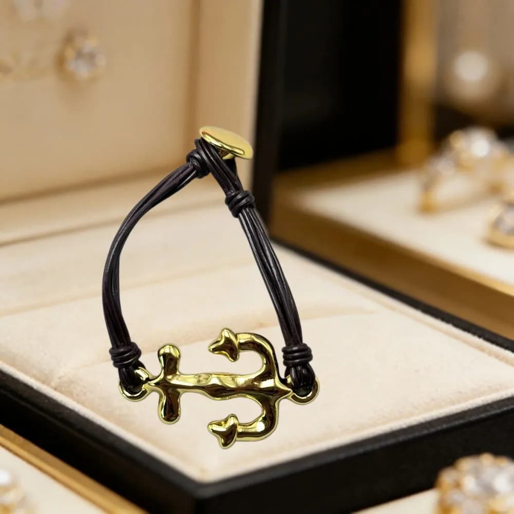 2026 summer versatile trend gold and silver boat anchor leather rope bracelet jewelry accessories party gift