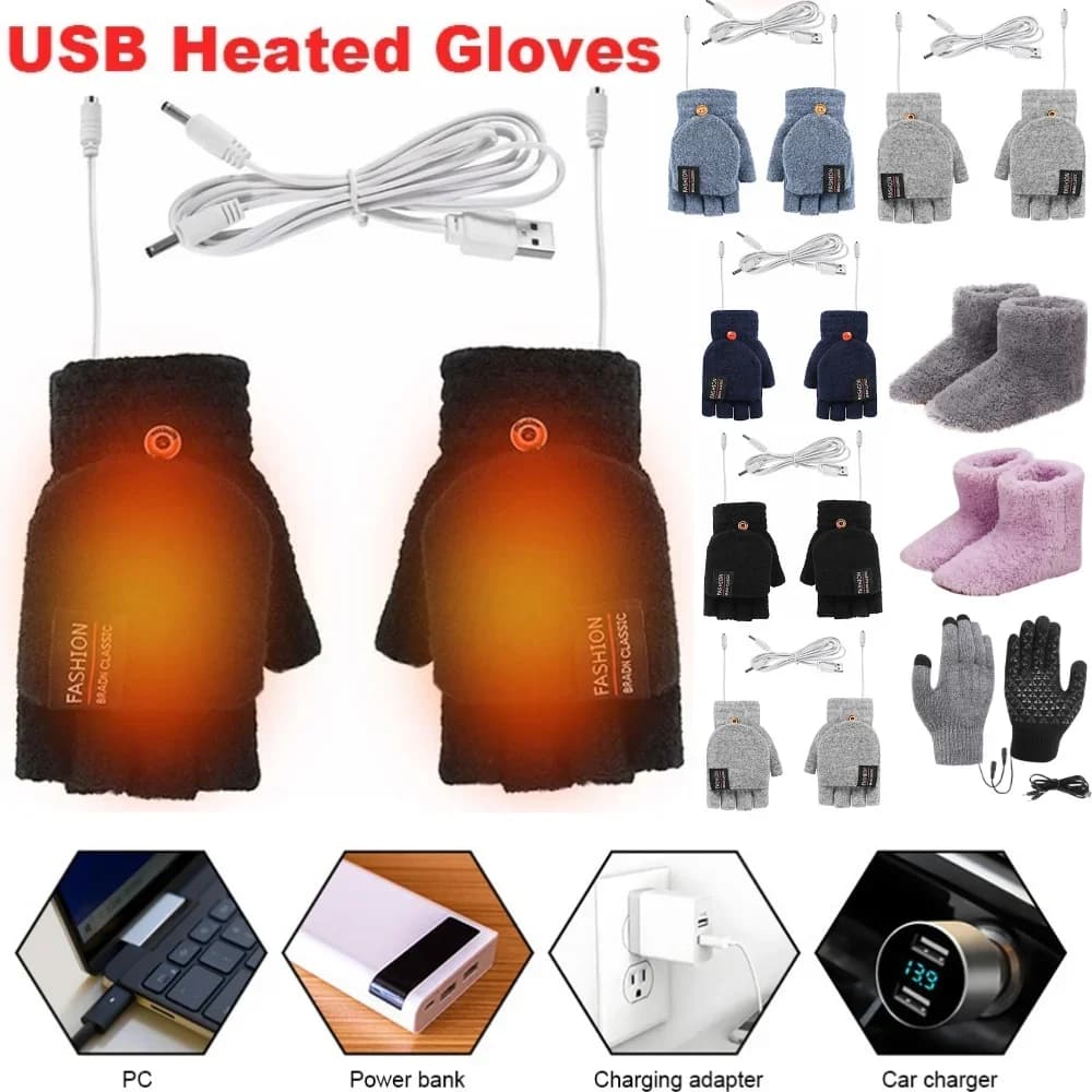 Guanti riscaldati elettrici USB Touch screen termico invernale per esterni Guanti mezze dita pieni Scaldamani Guanti da bicicletta scaldamani