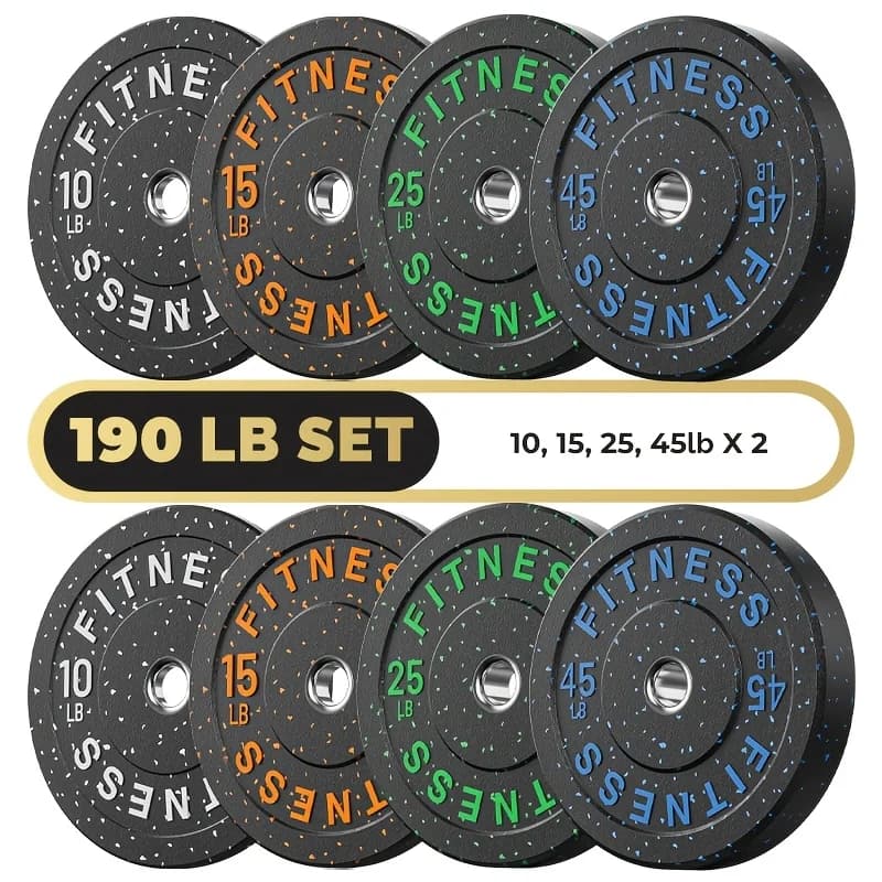AMGYM High Bounce Bumper Plates Weight Plates with Colored Fleck Rubber Weight Plate for Weightlifting And Strength Training 190LB