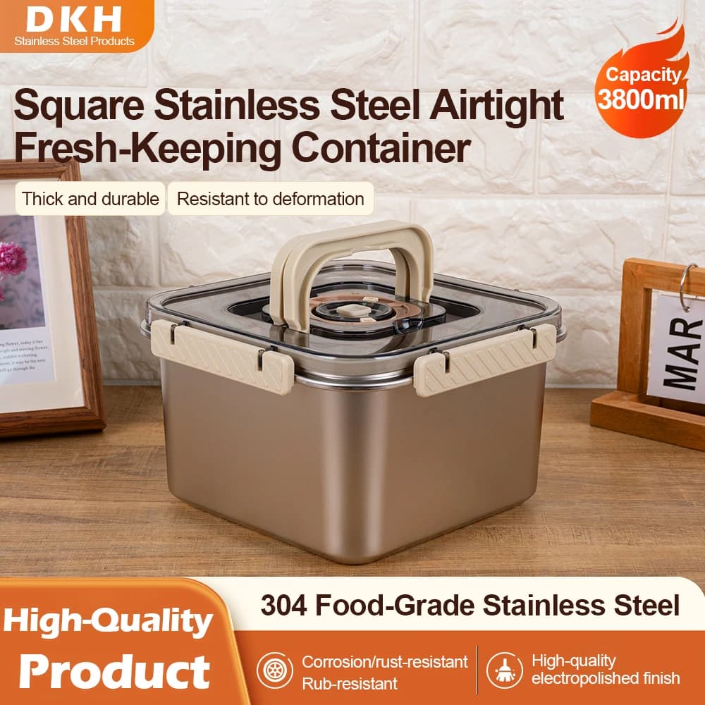 Contenitore per Alimenti in Acciaio Inox 304 MTM, 3800ml, Ermetico e Antiperdita, Bento Box per Insalata, Frutta, Preparazione Pasti, con Registro Date