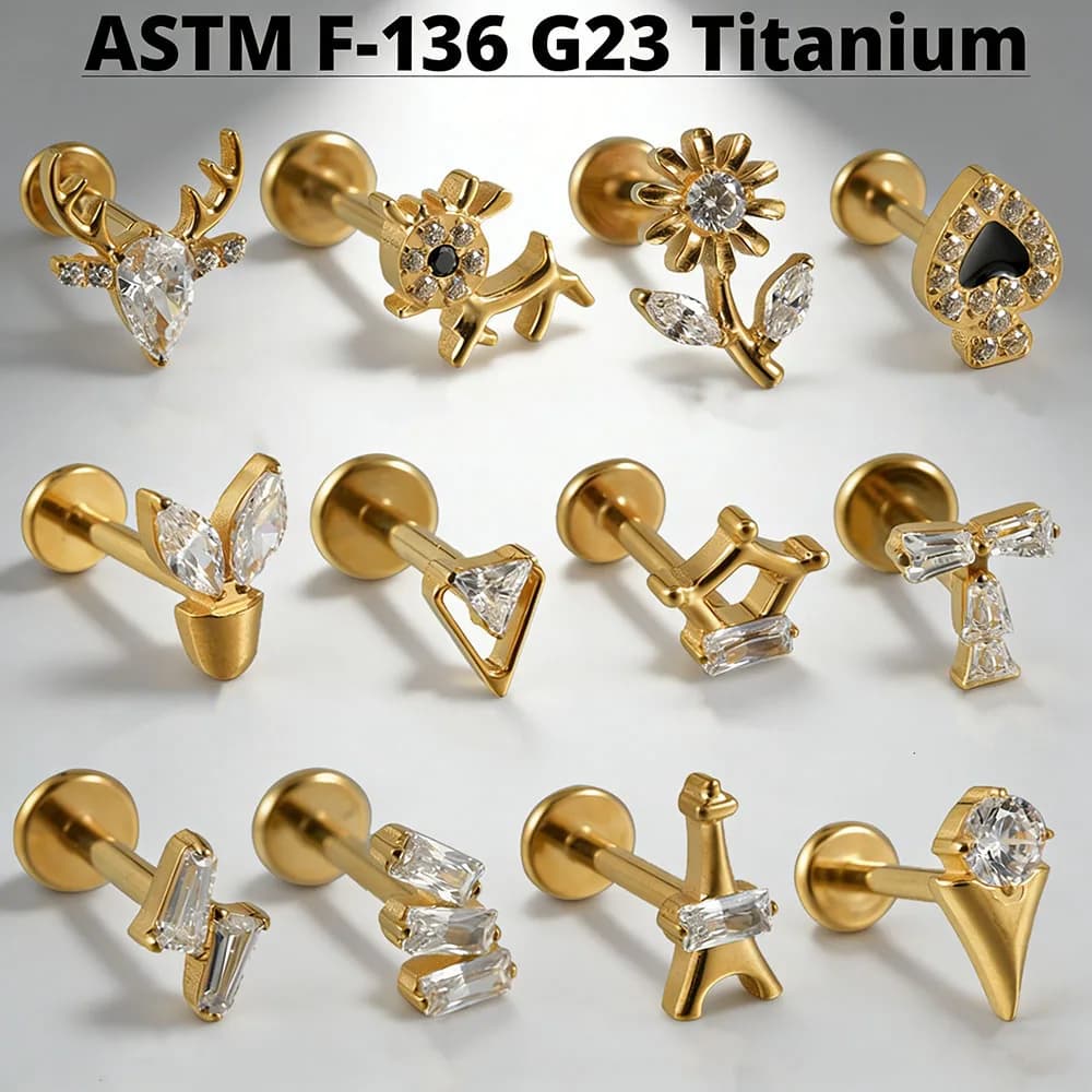 1PC G23 Titanio Fiore/Corvo Zircone Anello per labbro Orecchio Cartilagine Trago Filettatura interna Helix Lobe Orecchini Daith Gioielli penetranti
