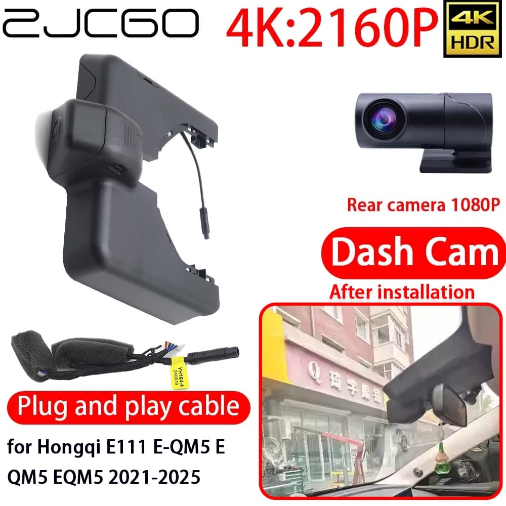 ZJCGO Dash Cam 4K DVR WiFi Front and rear with Sony lens, Auto recorder with Monitor 24h for Hongqi E111 E-QM5 E QM5 EQM5 2021-2025