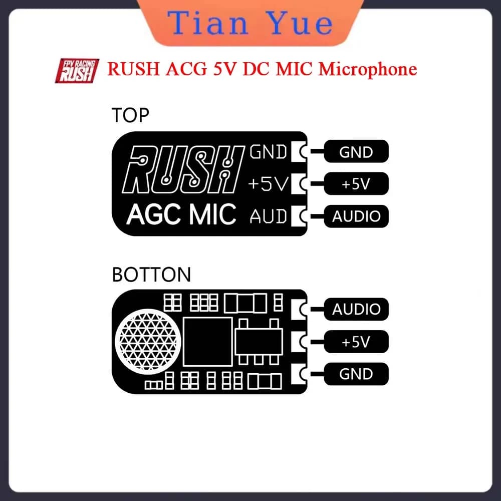 Microfono RUSH AGC 5V DC per trasmettitore drone RUSH TANK Mini FPV RC VTX - Dispositivo di ingresso audio