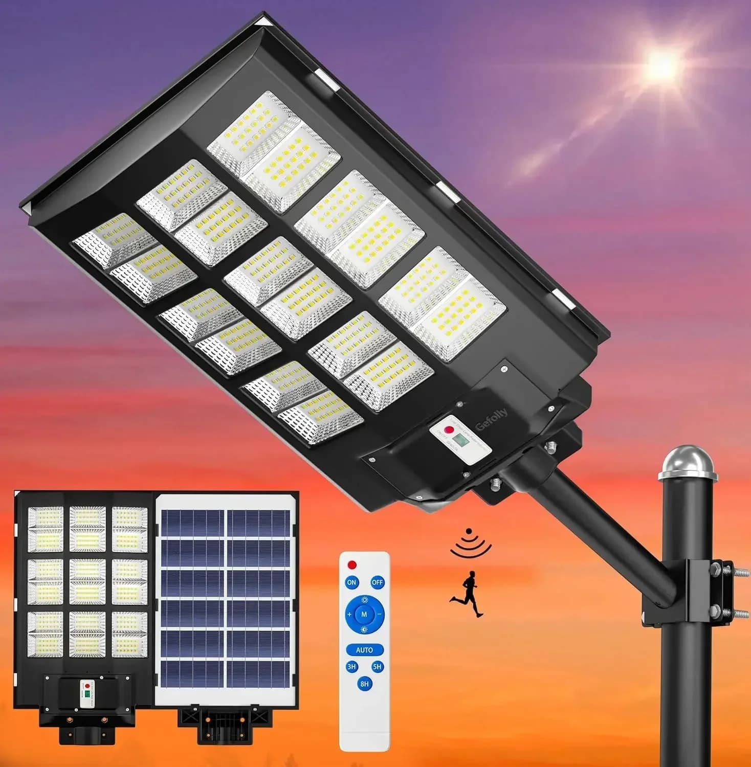 Lampioni Solari da Esterno SL-3600W, Illuminazione Commerciale per Parcheggi 360000LM, da Crepuscolo all'Alba, Sensore di Movimento per Sicurezza 6500K