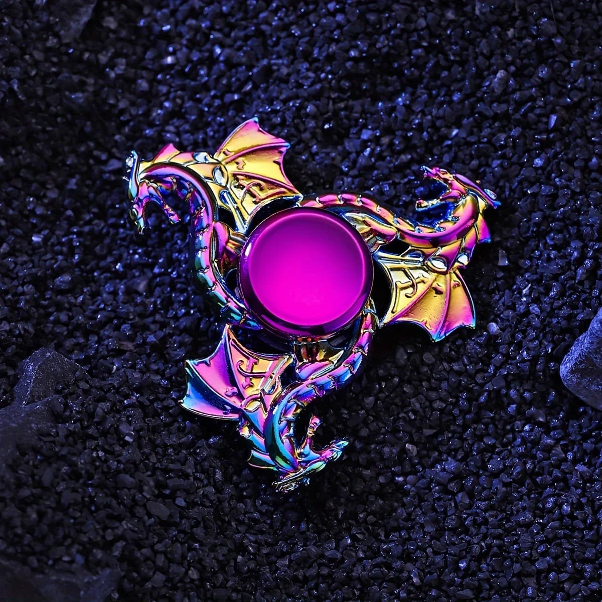 Spinner da dito in metallo resistente da 1 pezzo, giocattolo fresco per adulti con drago in ammollo del cielo colorato con tempo di rotazione di lunga durata