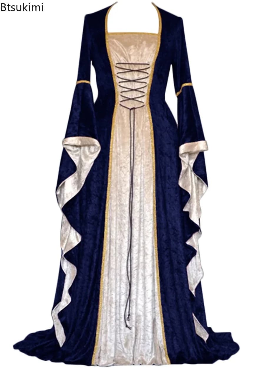 Women's Renaissance Medieval Retro Court Costume Dress Lace up Over Long Dresses Halloween Cosplay Costumes Retro Elegant Gown