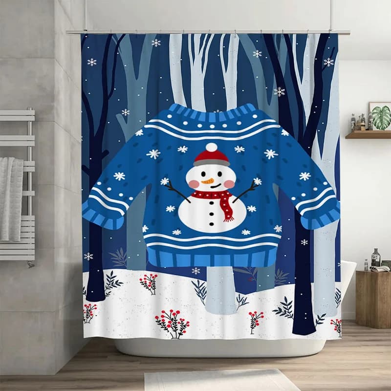 Tuniu Simpatico pupazzo di neve Vacanze invernali Bagno Tenda da doccia Decorazione festiva impermeabile