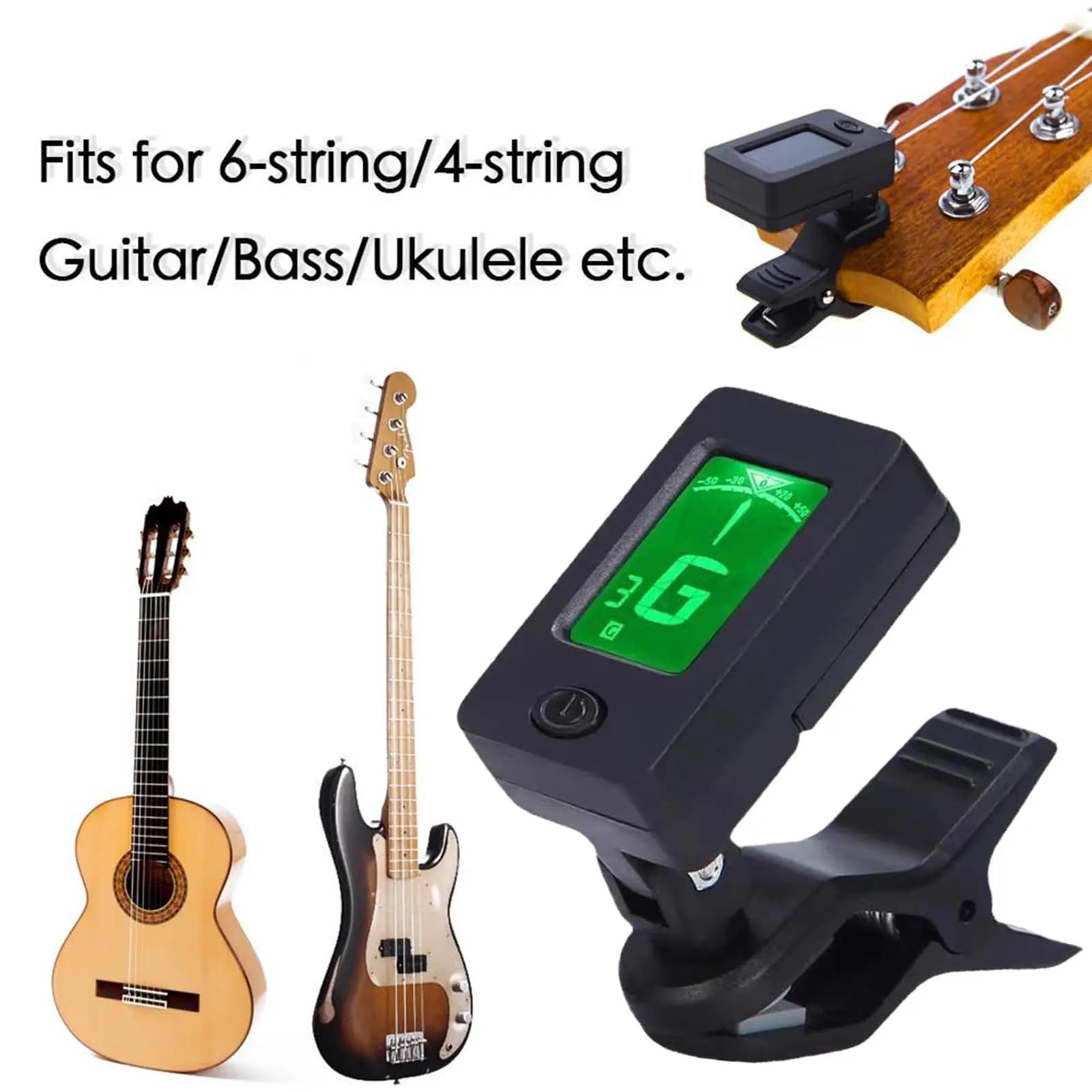 Accordatore per Chitarra Poly Tune per Chitarra a 6 Corde/4 Corde, Basso, Ukulele, Schermo LCD, Accordatore Digitale Elettrico per Tutti gli Strumenti