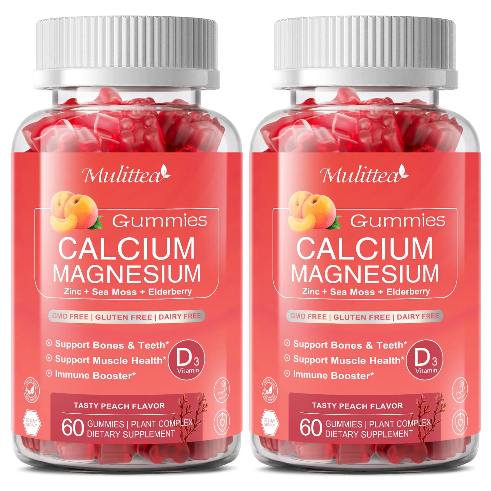 Mulittea Gummies with Calcium, Magnesium, Zinc and Vitamin D3 Complex - Supplement for Bones and Nervous System Health and Improves Love