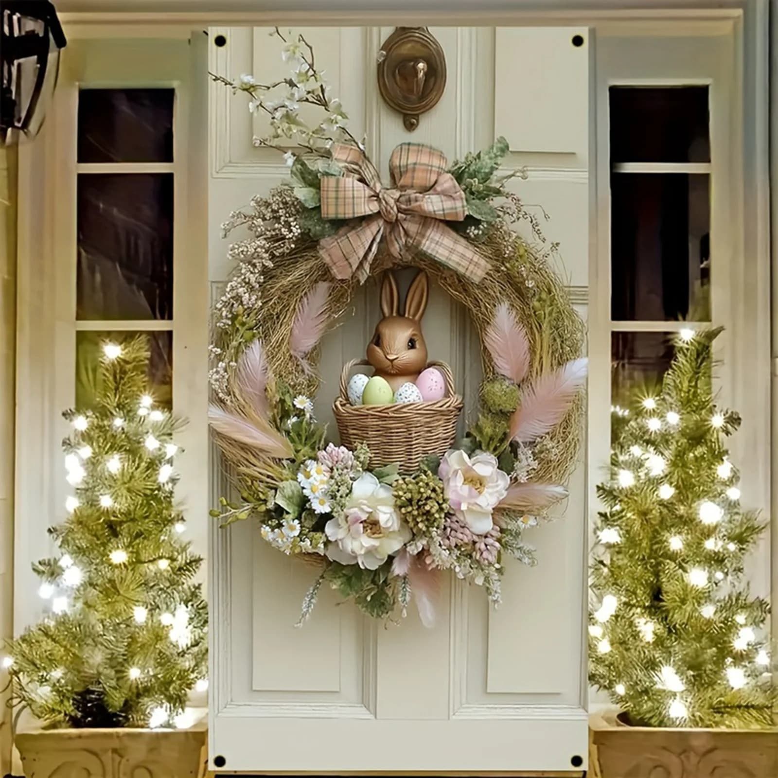 Striscione Pasquale per Porta con Stampa Coniglietto e Ghirlanda, Tenda Decorativa 180cm, Copertura per Porta a Tema Pasquale, Decorazioni Festive per Casa e Feste