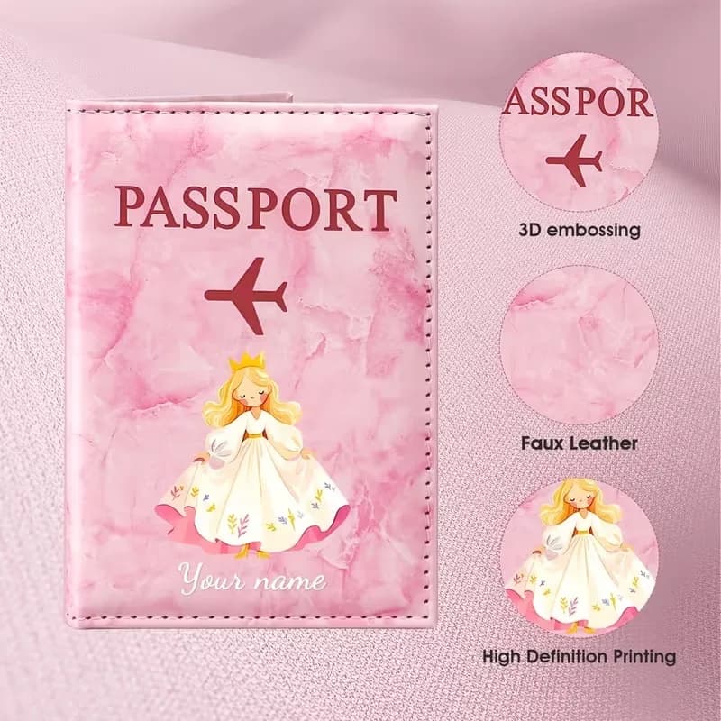Personalized Custom Name Elegant Princess Style Illustration Design Passport Holder, Featuring a Princess with Long Golden Hair