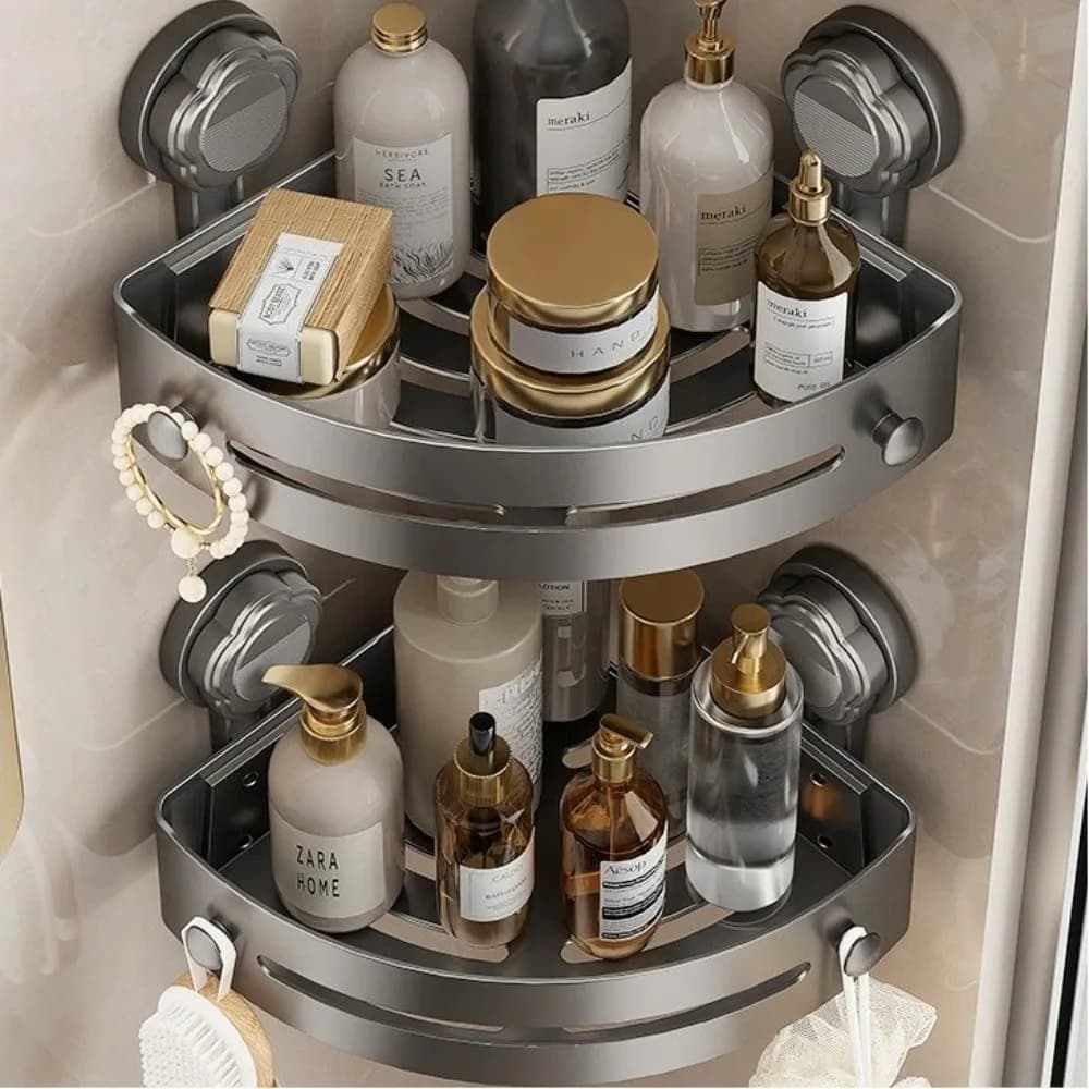 Suction cup shelf, Robusta and Resistant, Triangular shelf from Wall Without Drilling, Suction cup holders for Bathroom