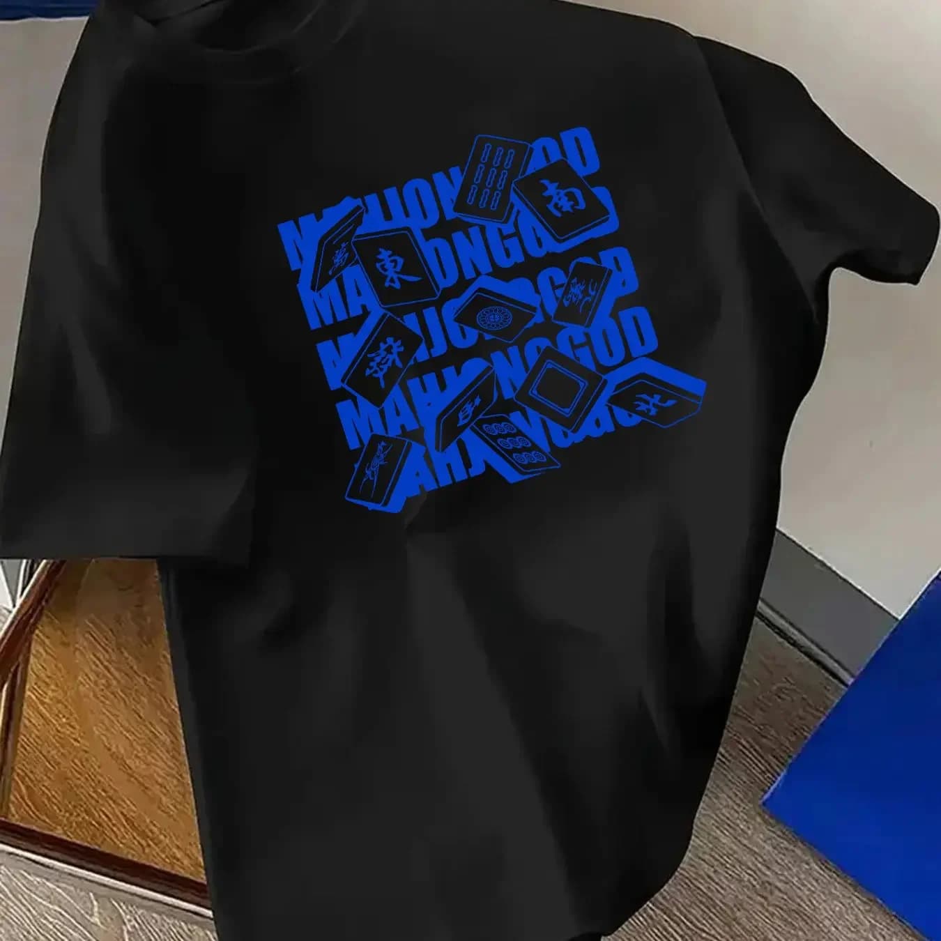 Mahjong God Mahjong Tiles Graphic T Shirt Men Front Print Traditional Chinese Game Letter Casual Street 100% Cotton Short Sleeve